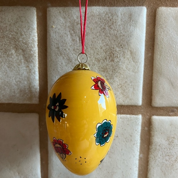 Pierre Deux Christmas Vintage Glass Yellow Floral Ornament - Picture 3 of 5